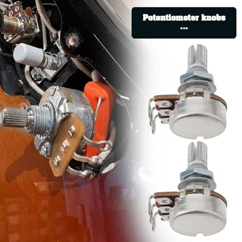 Linear potentiometer knobs for guitar electronics, showing split-shaft metal posts and brown pads