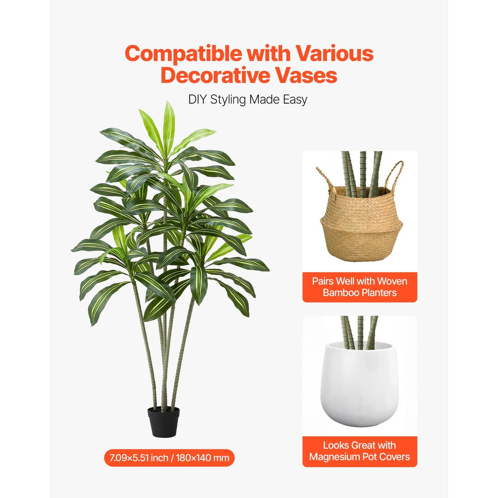 Faux dracaena tree with green leaves and white pot, sized for decorative vase styling