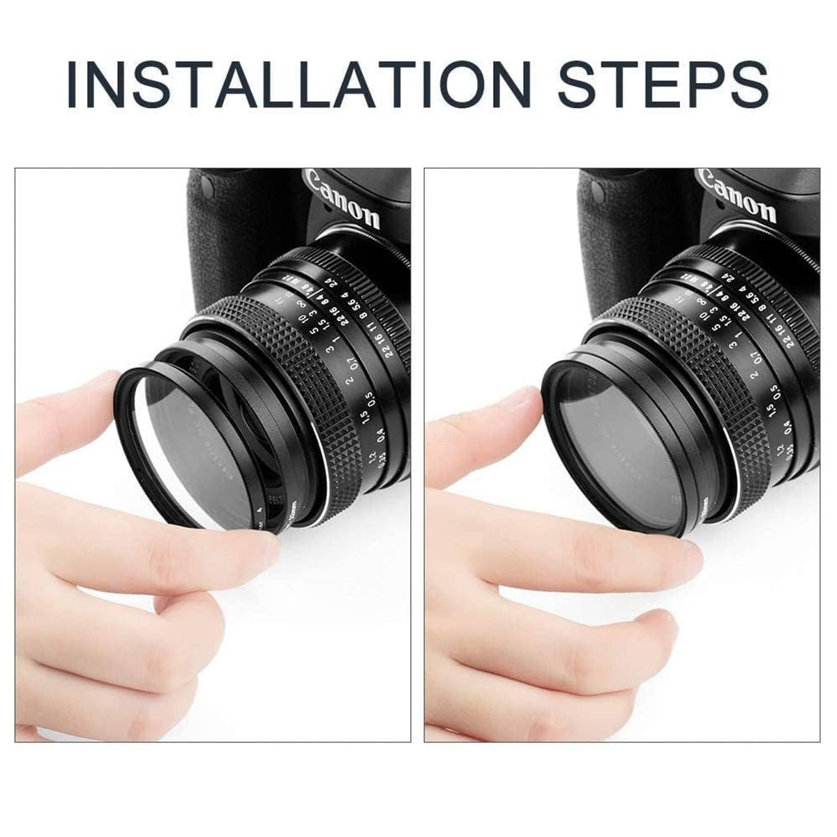 Star filter installed on a camera lens with a 67mm threaded ring