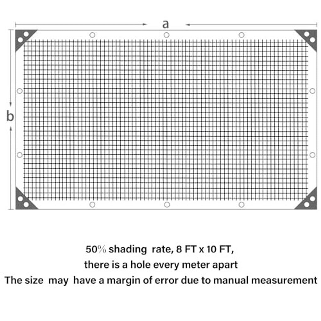 Black shade cloth mesh tarp size diagram with corner grommets