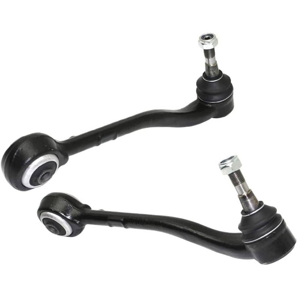 Pair of front lower control arms with ball joints, black rubber boots and studs