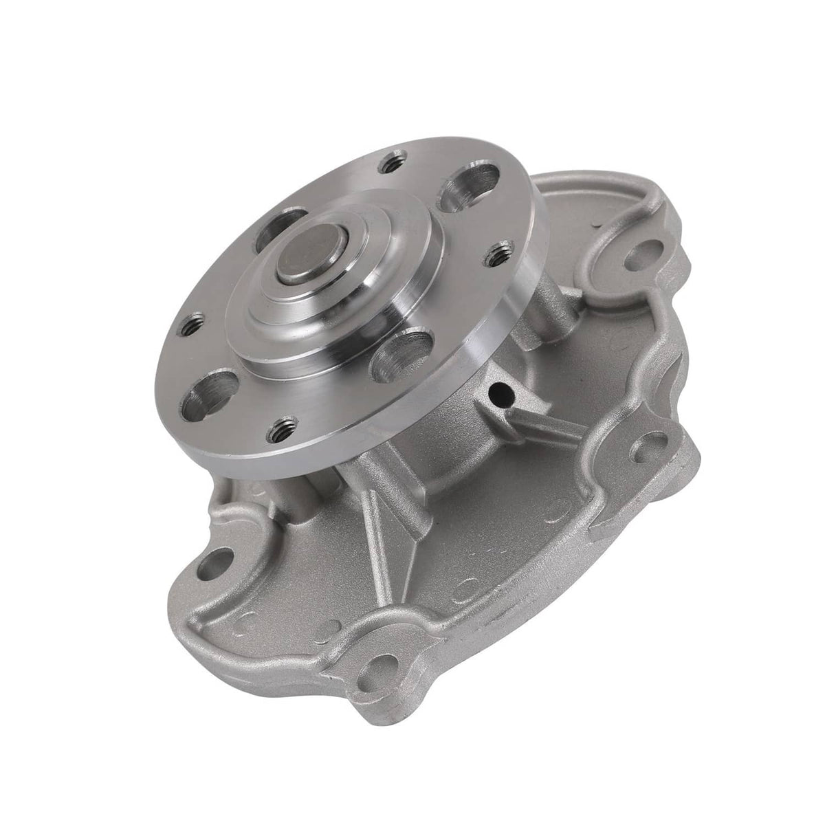 Water pump with round mounting holes and cast metal coolant housing