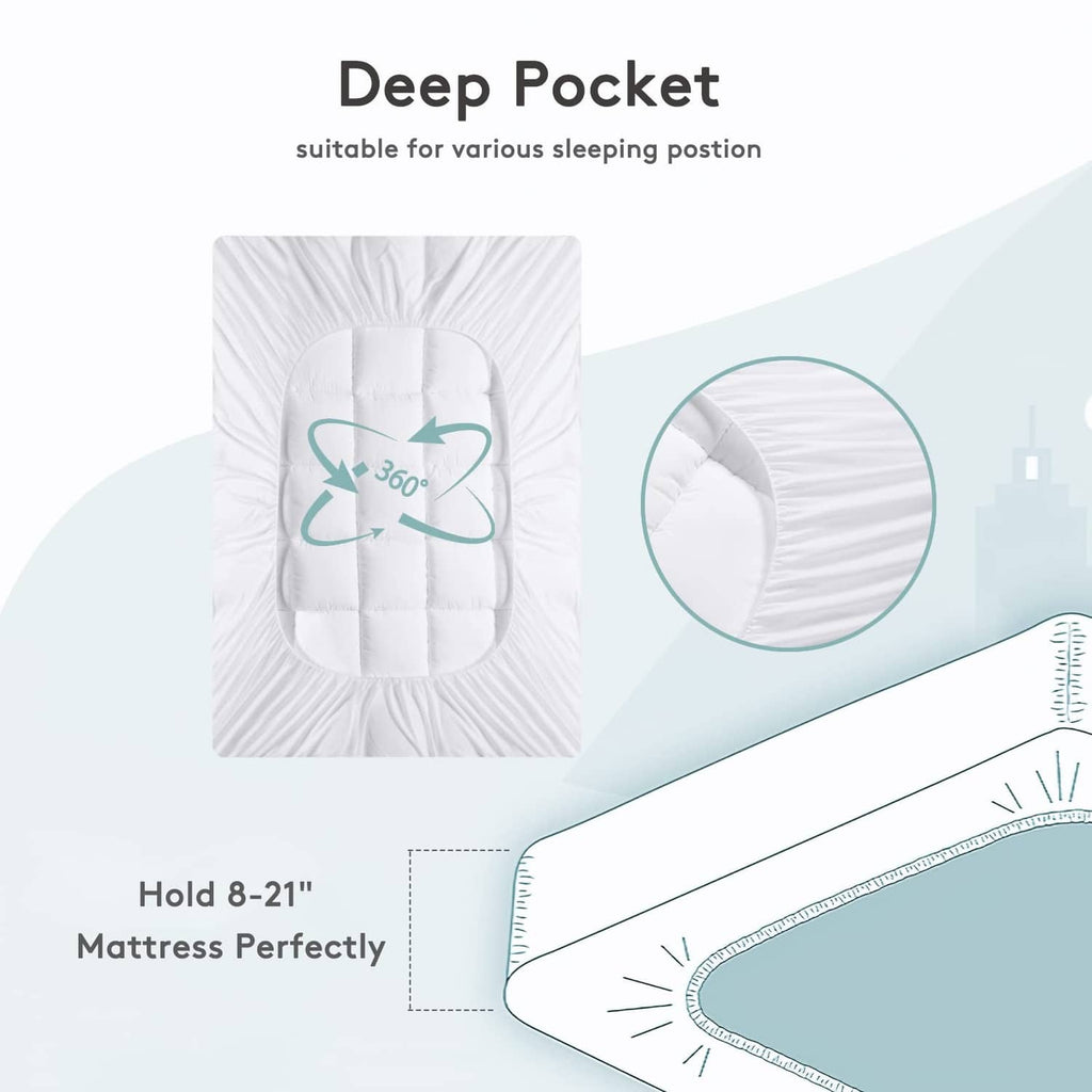 White mattress topper cover with deep pocket fit for mattress corners