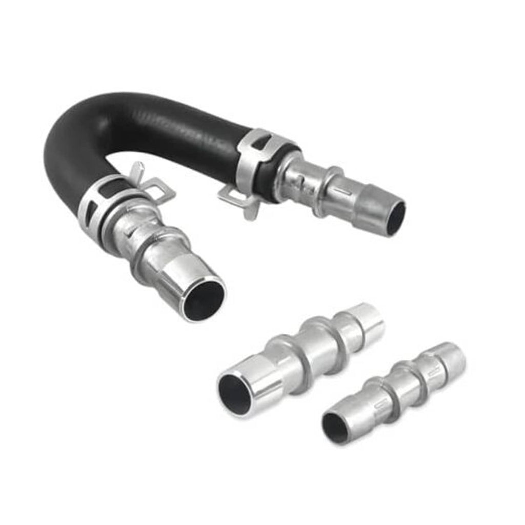 Heater core bypass kit: black rubber hose with metal fittings and two clamp connectors