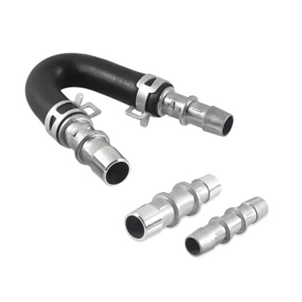 Heater core bypass kit: black rubber hose with metal fittings and two clamp connectors