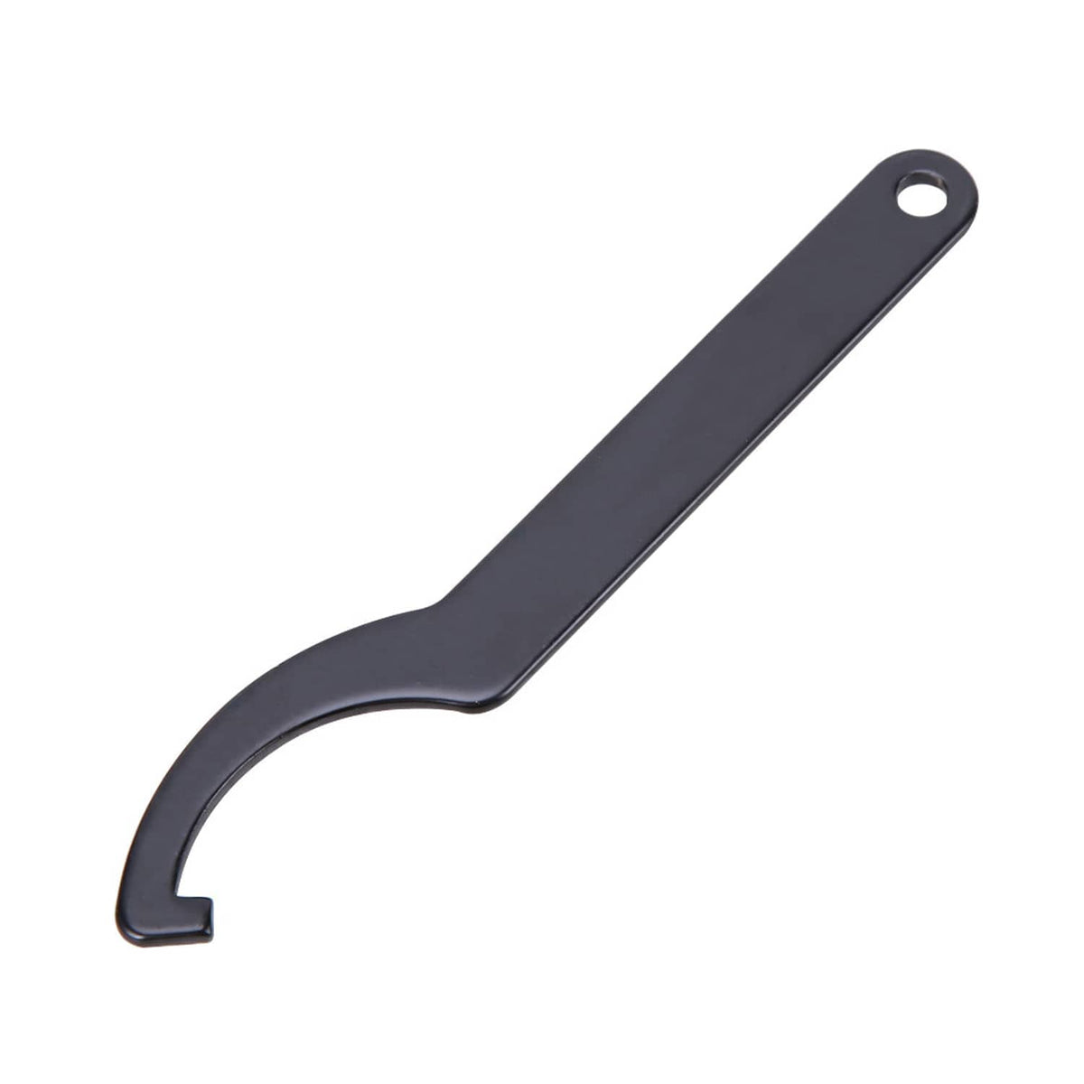 Single motorcycle shock spanner wrench, dark blue metal with curved hook and hole