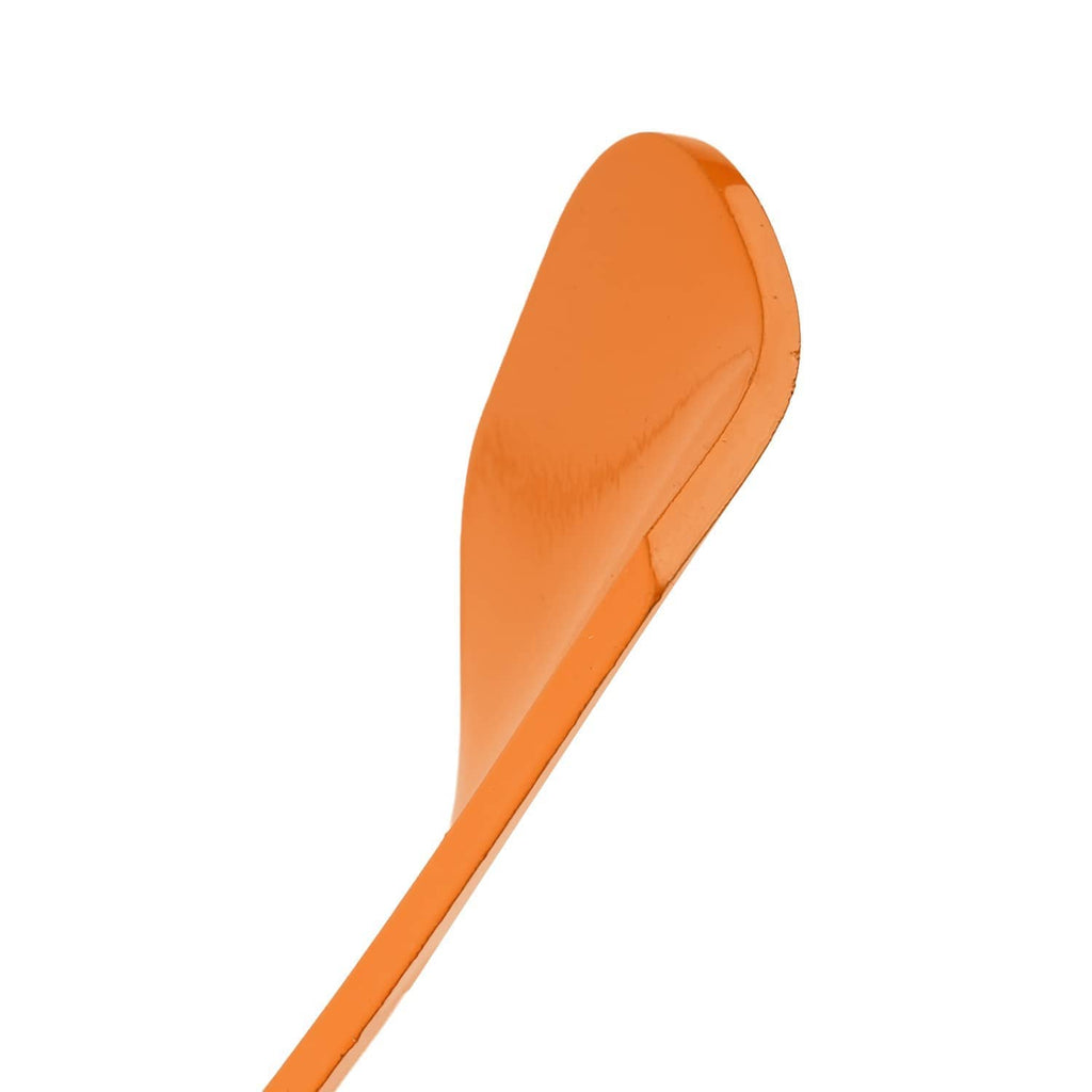 Orange mower blade side profile with curved edge and raised center section