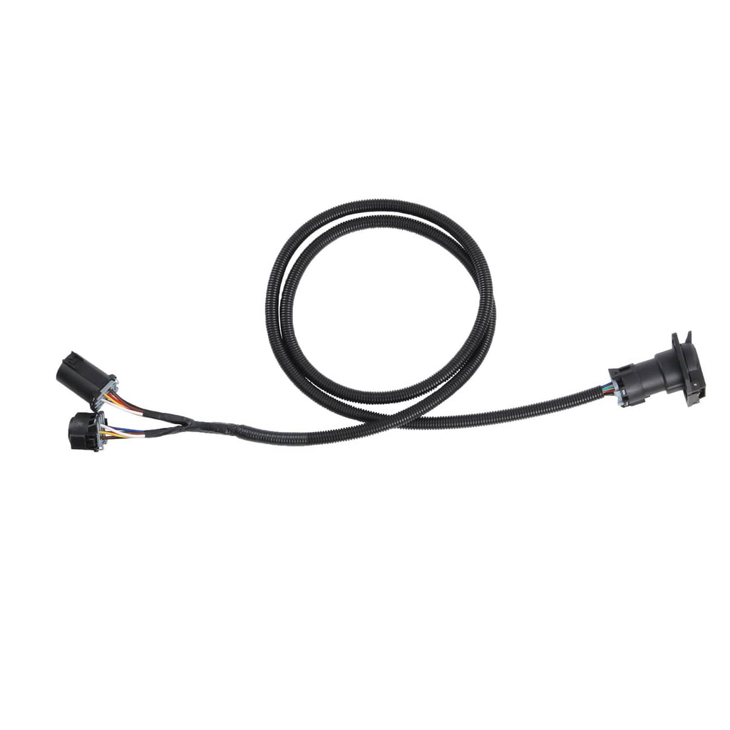 Black wire harness with T-style connector ends and multicolor leads