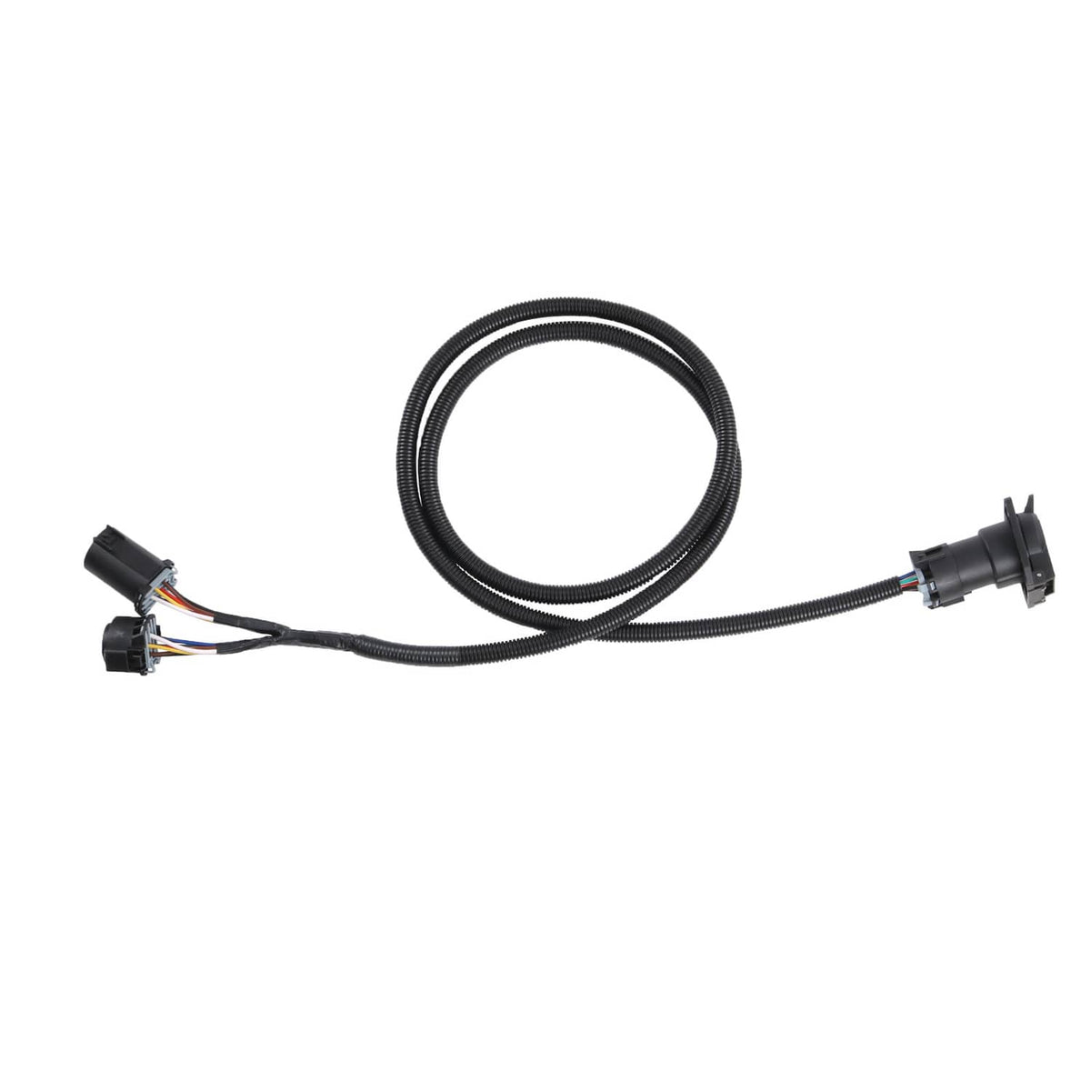 Black wire harness with T-style connector ends and multicolor leads