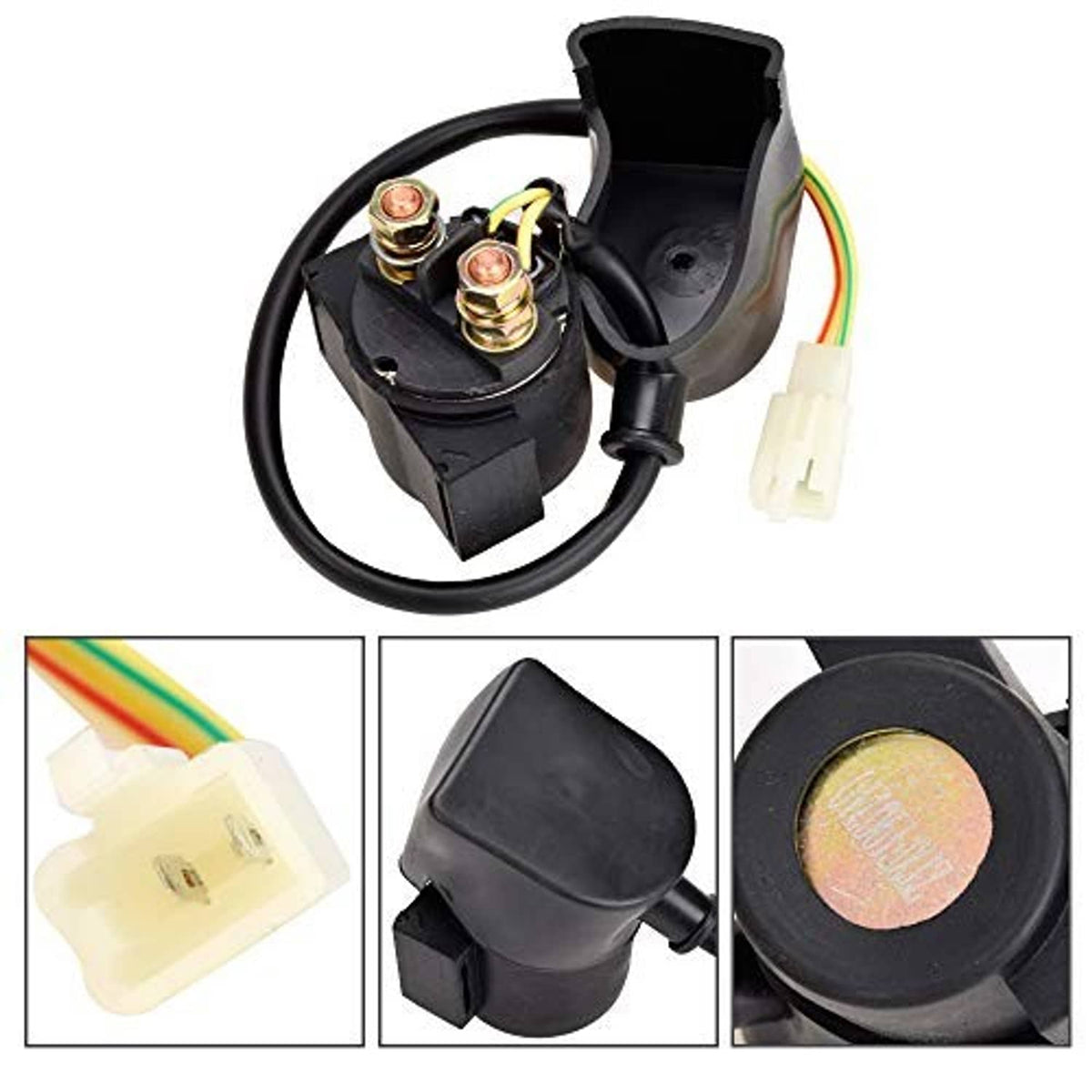 Regulator/solenoid relay with exposed terminals and wire harness, white connector