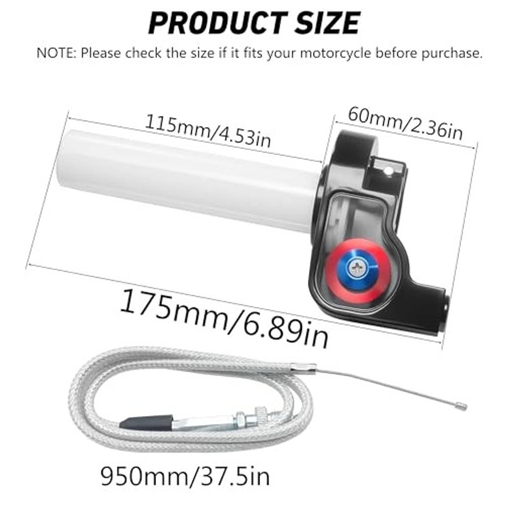 Throttle grip and cable length with mounting bracket for motorcycle handlebar