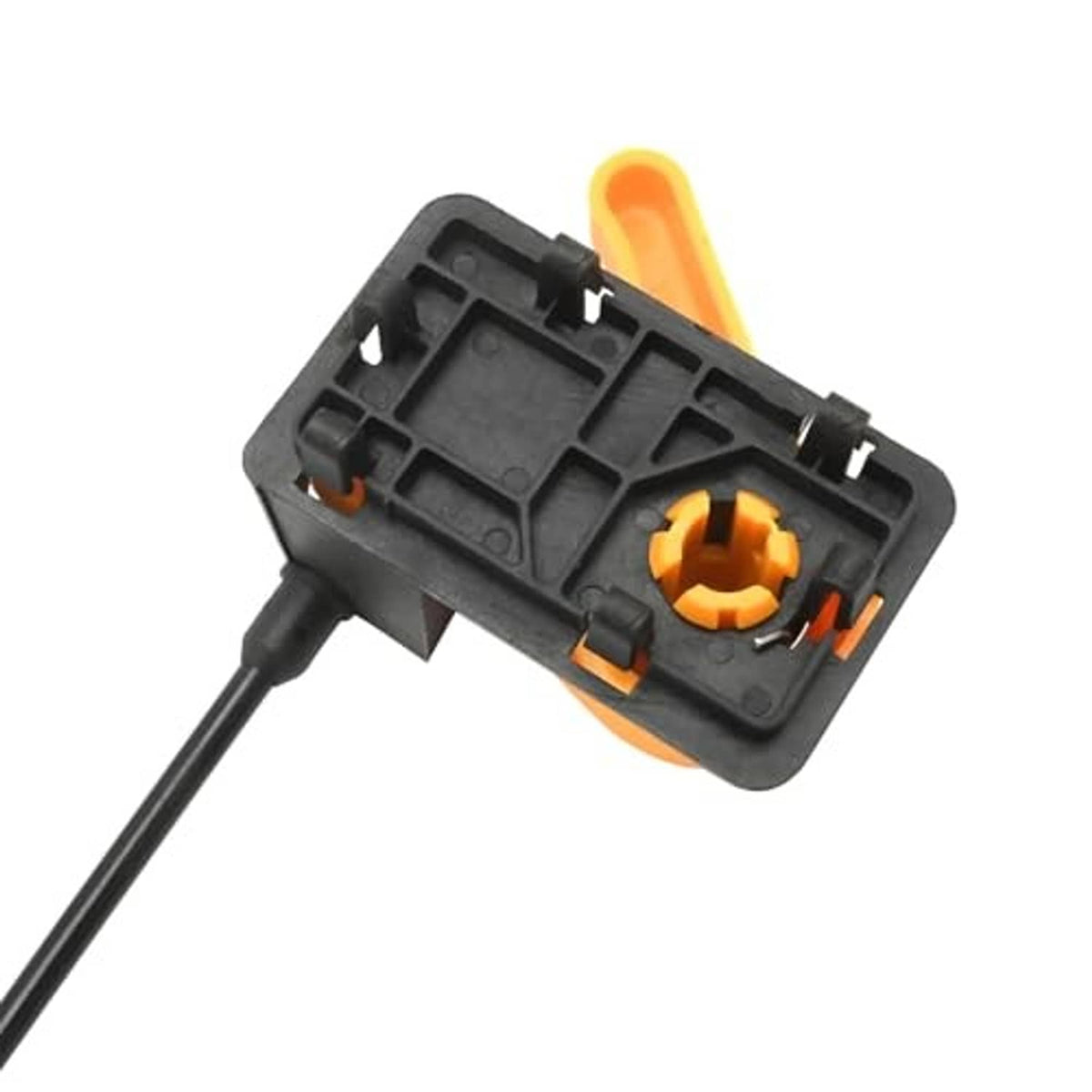 Engine hood release cable latch housing, black plastic with orange insert and cable