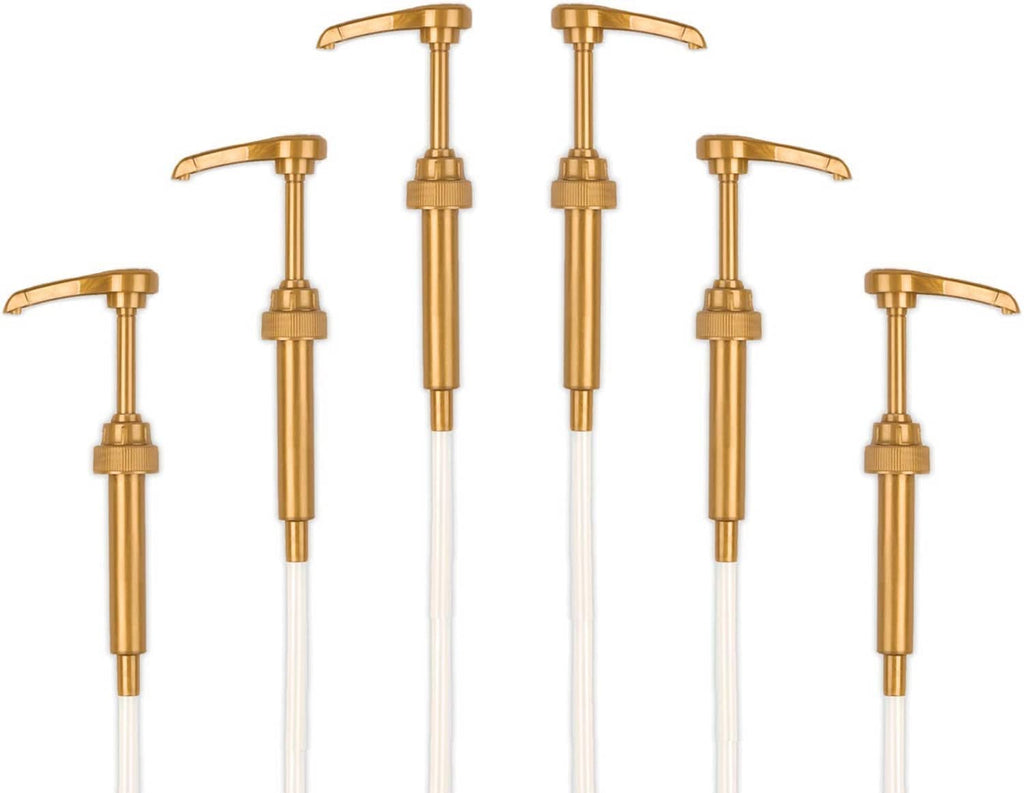 Gold syrup pump dispenser set with pump heads and dip tubes for coffee bottles