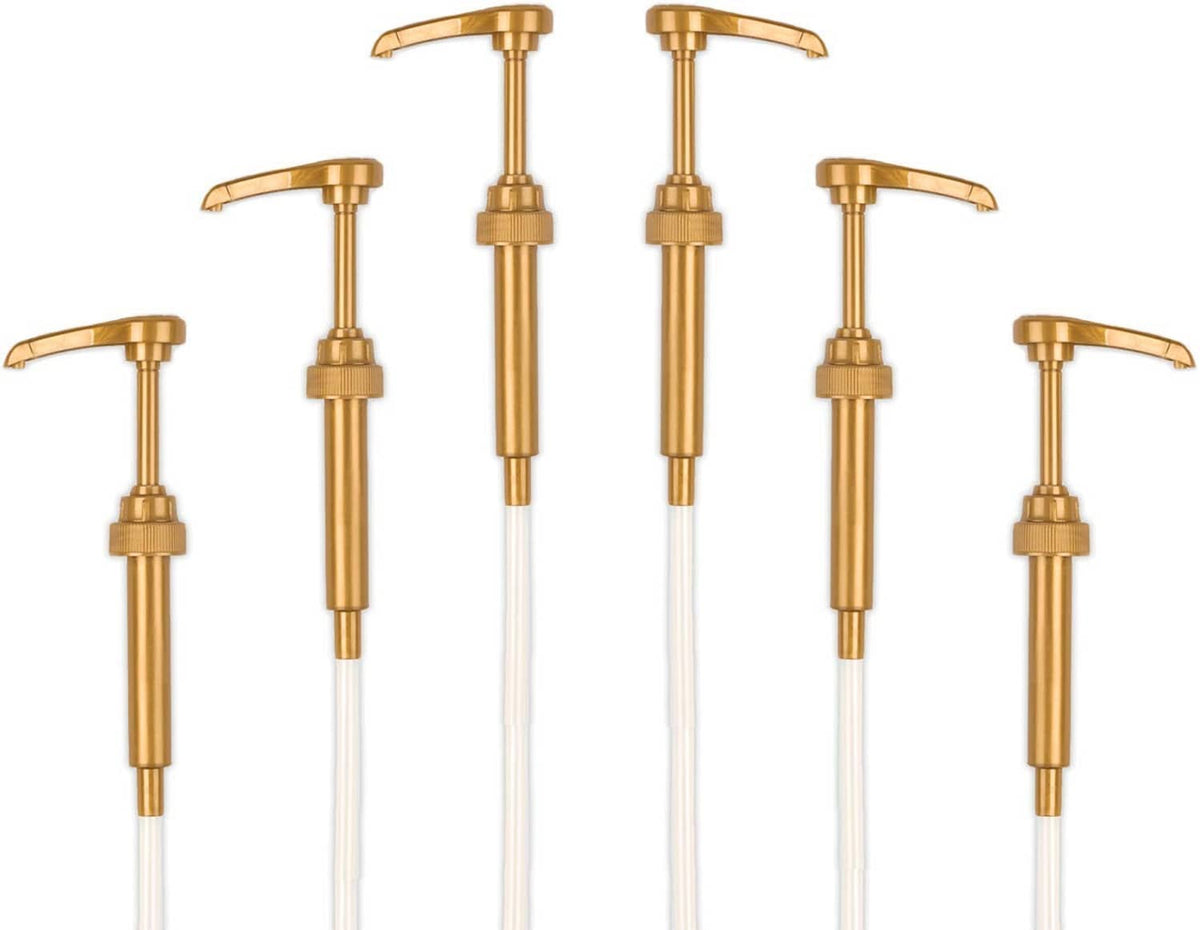 Gold syrup pump dispenser set with pump heads and dip tubes for coffee bottles