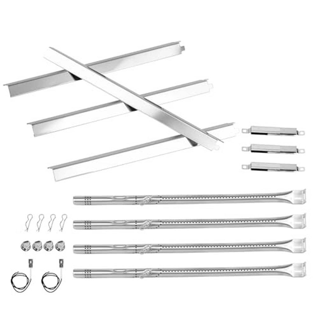 Stainless steel grill burner tube replacement kit with matching connector pieces