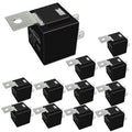 Automotive SPDT relay with metal mounting tab and five-pin connector, black body