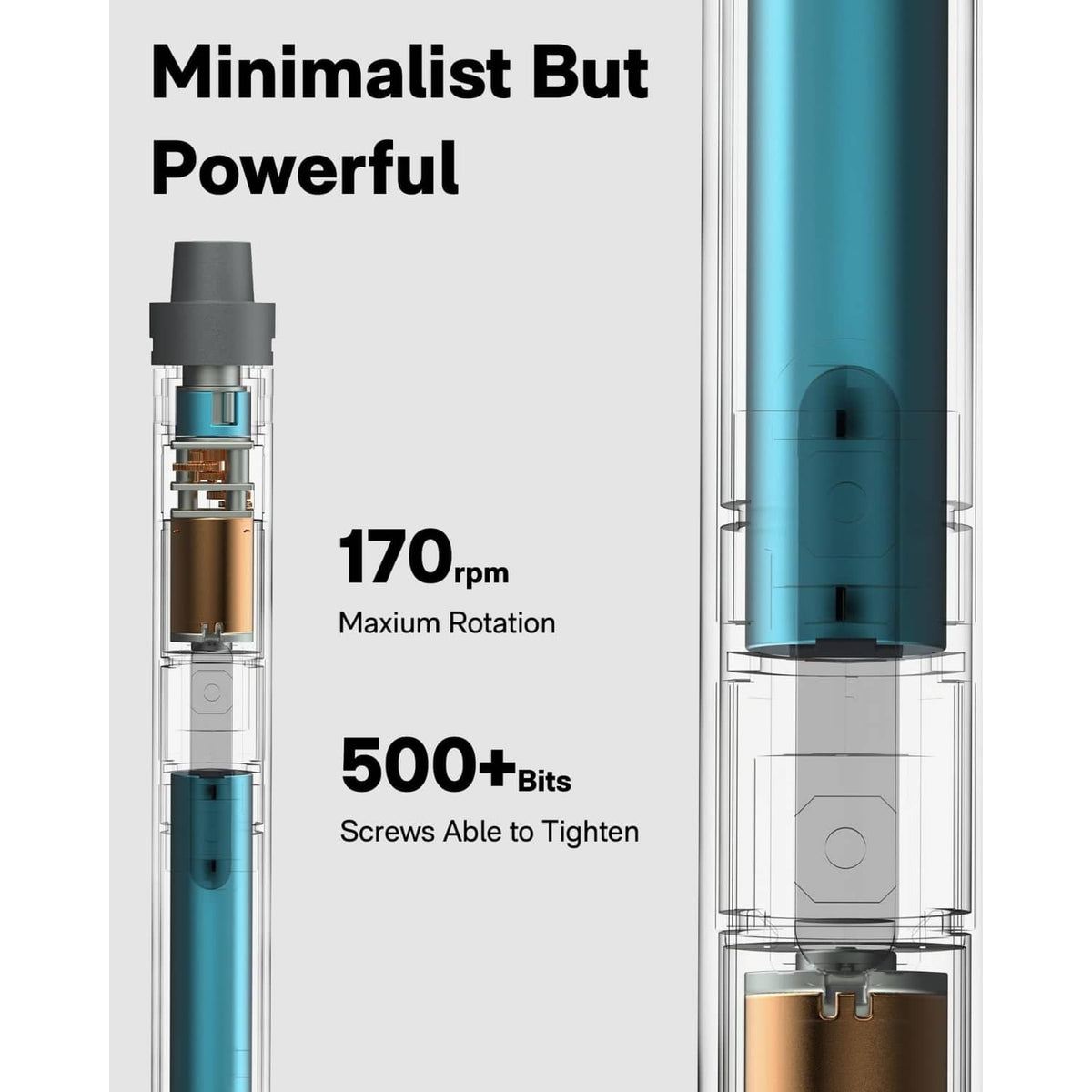 Cutaway view of precision electric screwdriver showing internal motor and bit area
