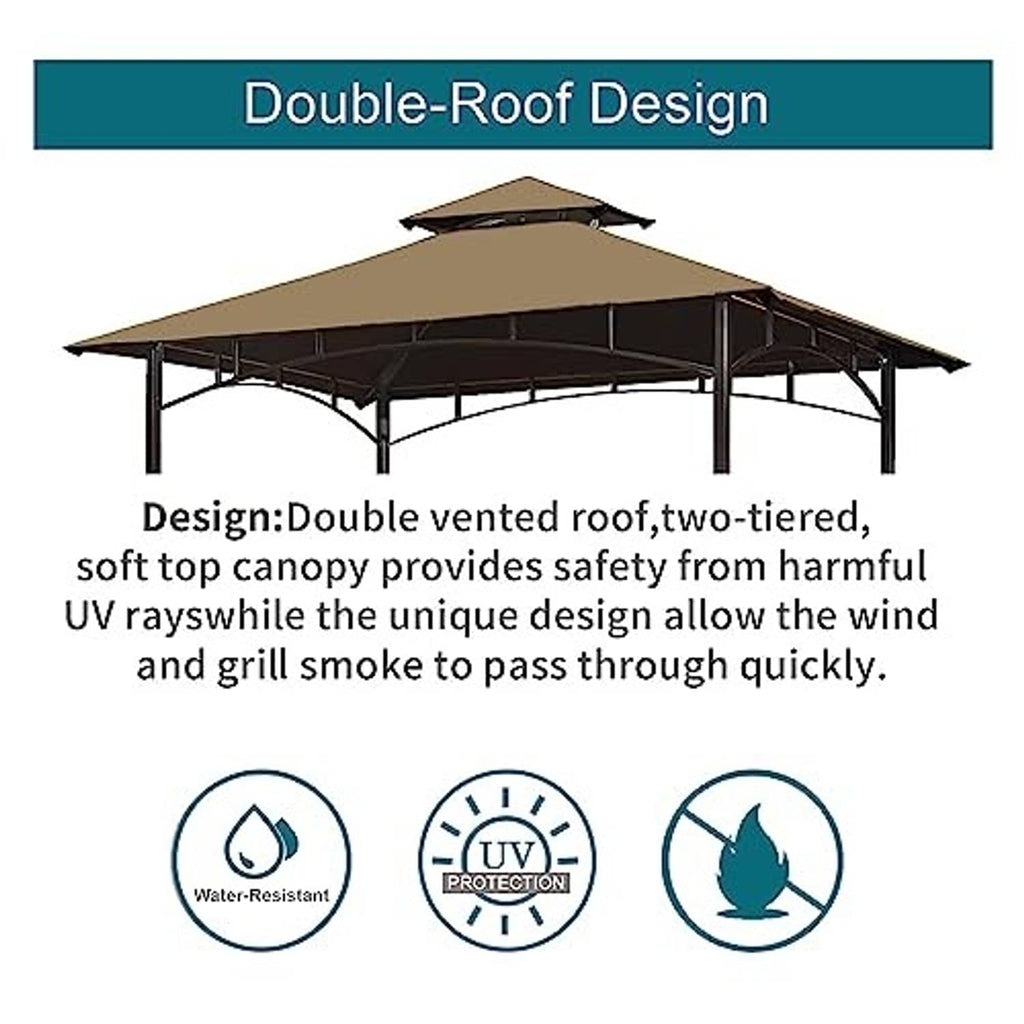 Khaki double-roof gazebo canopy top with vented double-tier design