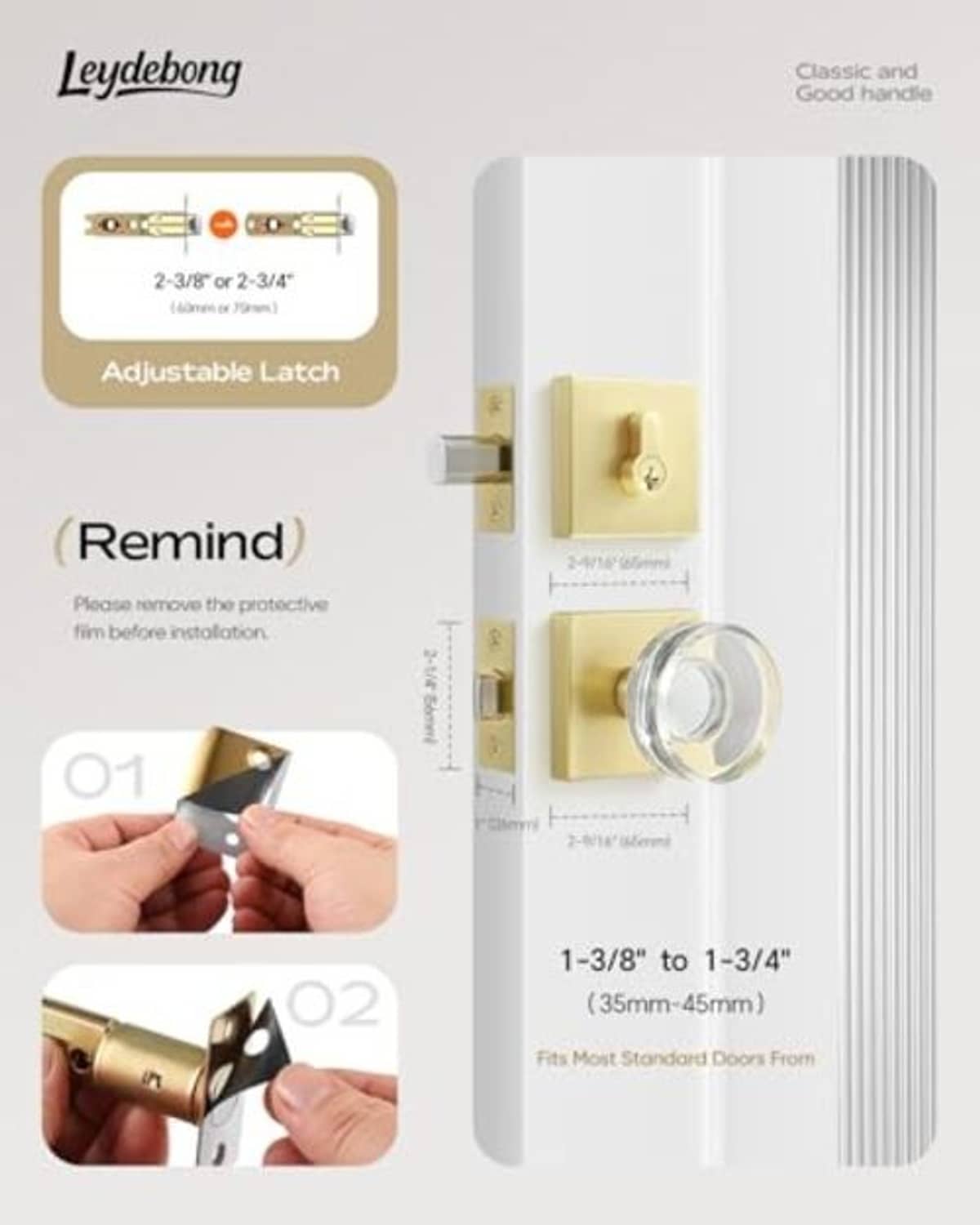 Keyed-entry deadbolt lock set with adjustable latch and chrome exterior knob