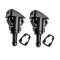 Black windshield washer nozzle pair with mounting clips, OEM-style replacement parts