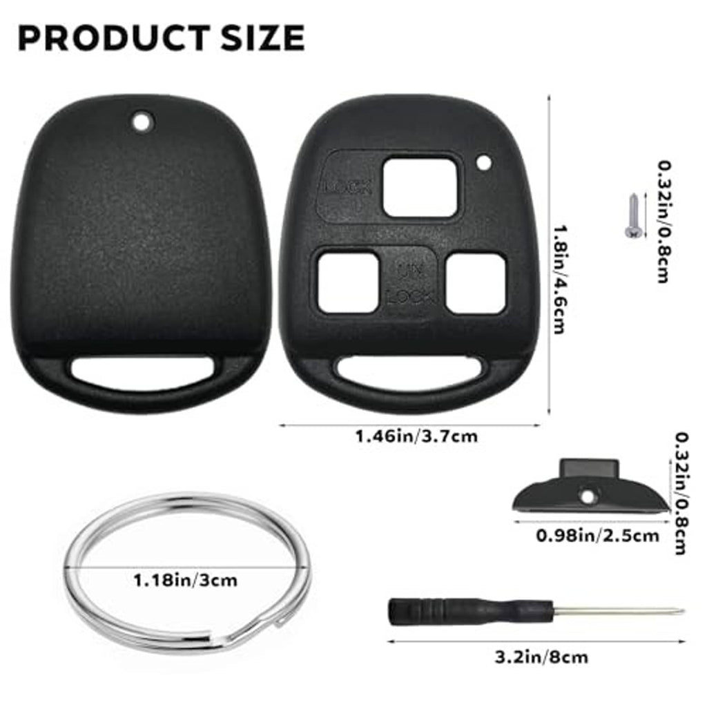 Black key fob replacement shell size diagram with key ring and key tool included