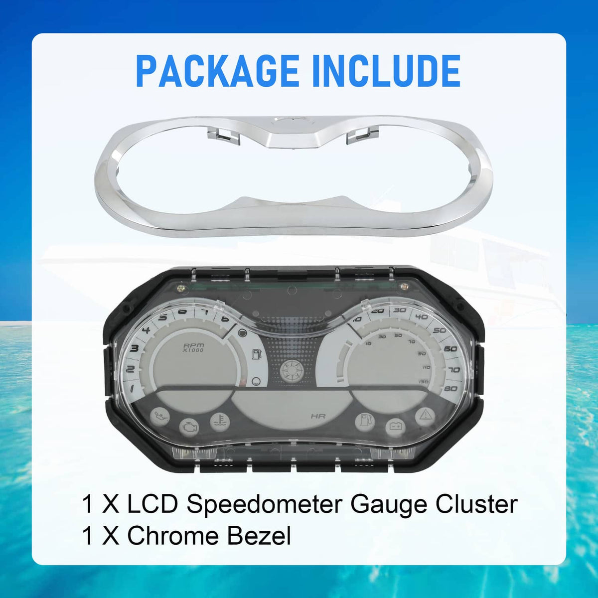 LCD speedometer gauge cluster kit with chrome bezel ring and instrument face