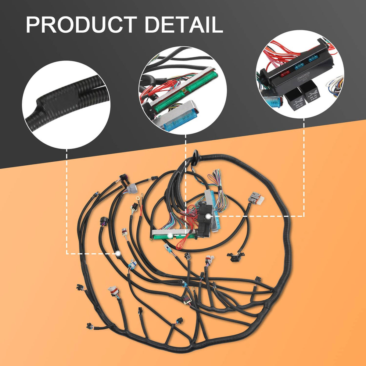 Engine wiring harness with connector modules and bundled black wires