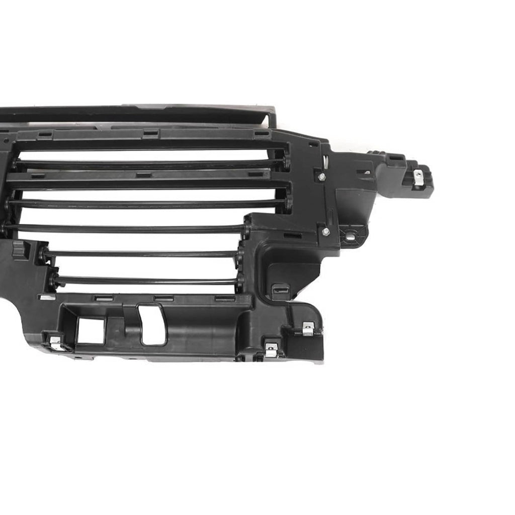 Black hood vent grille shutter with side bracket and slatted airflow channels
