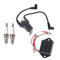 Ignition CDI module with wiring harness and ignition coil, plus two spark plugs
