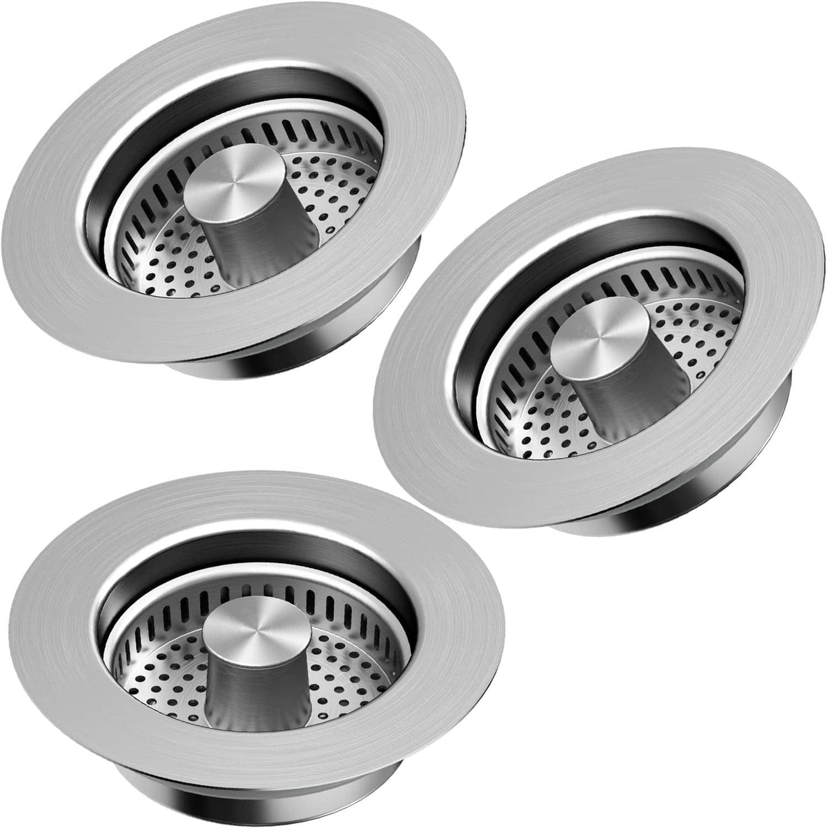 Stainless steel sink drain strainer basket set of 3, brushed finish