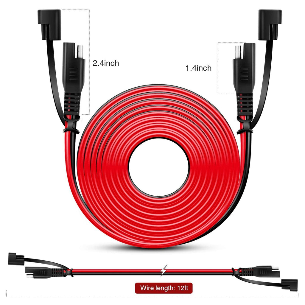 Coiled red SAE-to-SAE extension cable with two black connectors and center loop