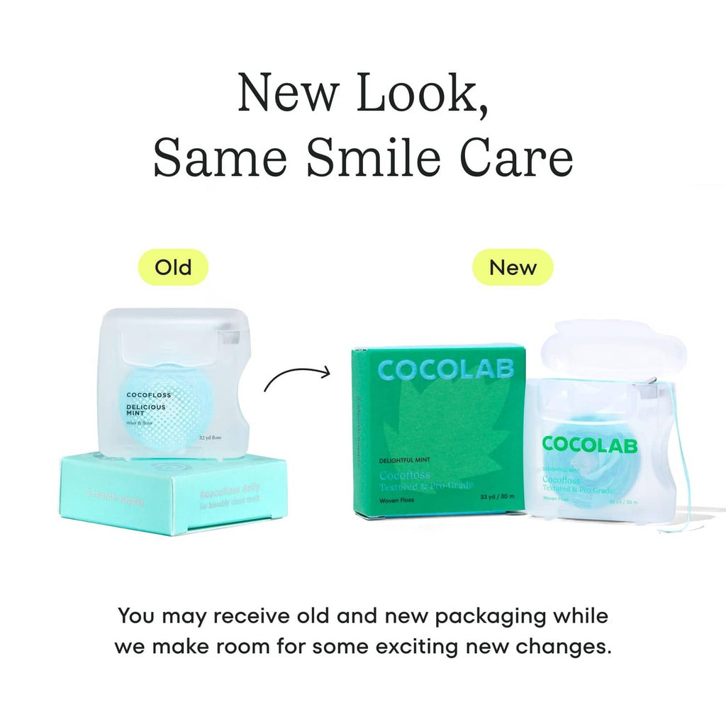 Woven dental floss packaging, old and new box and pouch set