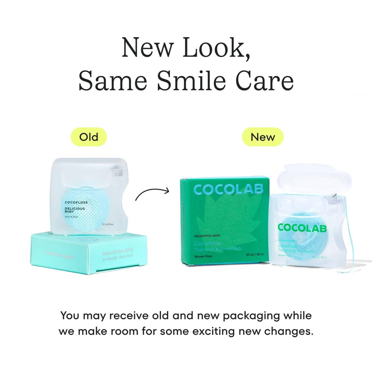 Woven dental floss packaging, old and new box and pouch set