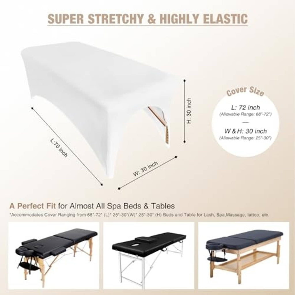 White spa bed cover with fitted stretch shape and size outline diagram