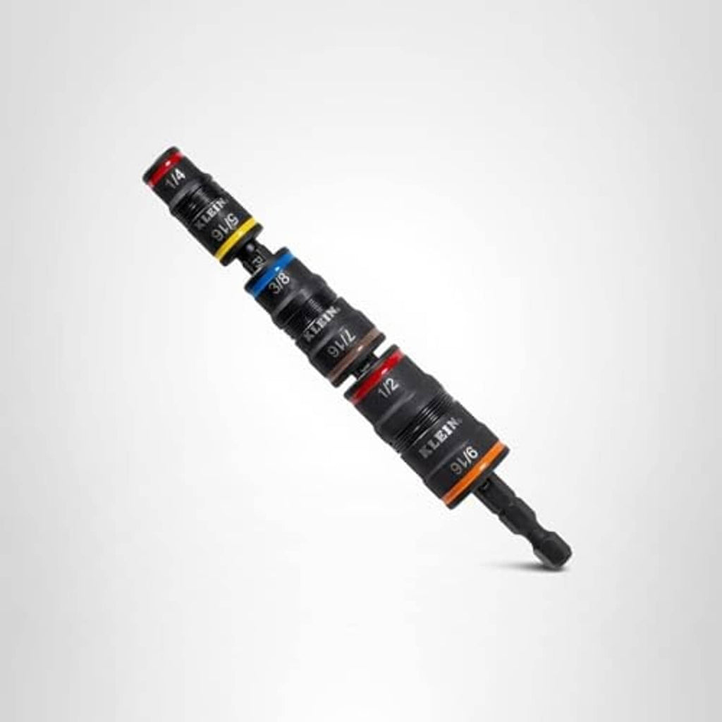 Klein Tools SAE impact socket set with flip sockets and color-banded size labels