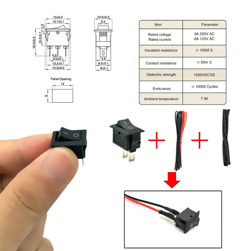 Mini DC motor components with switch and wiring connectors for assembly