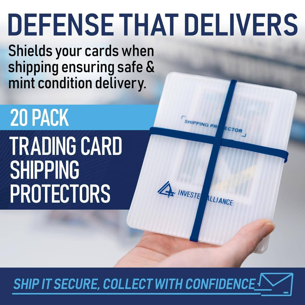 Semi-transparent trading card shipping protectors with blue rubber band, 20 pack