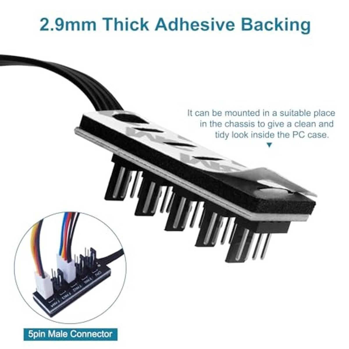 PC fan splitter hub with 2.9mm thick adhesive backing, black connector board