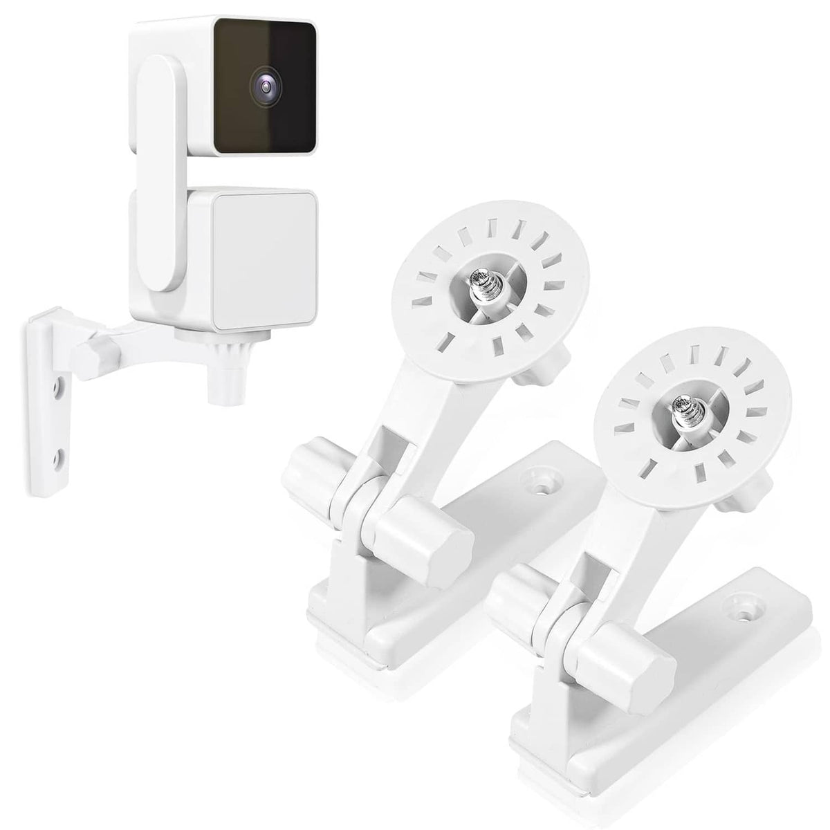 White wall mount bracket with adjustable camera holder and two mounting plates