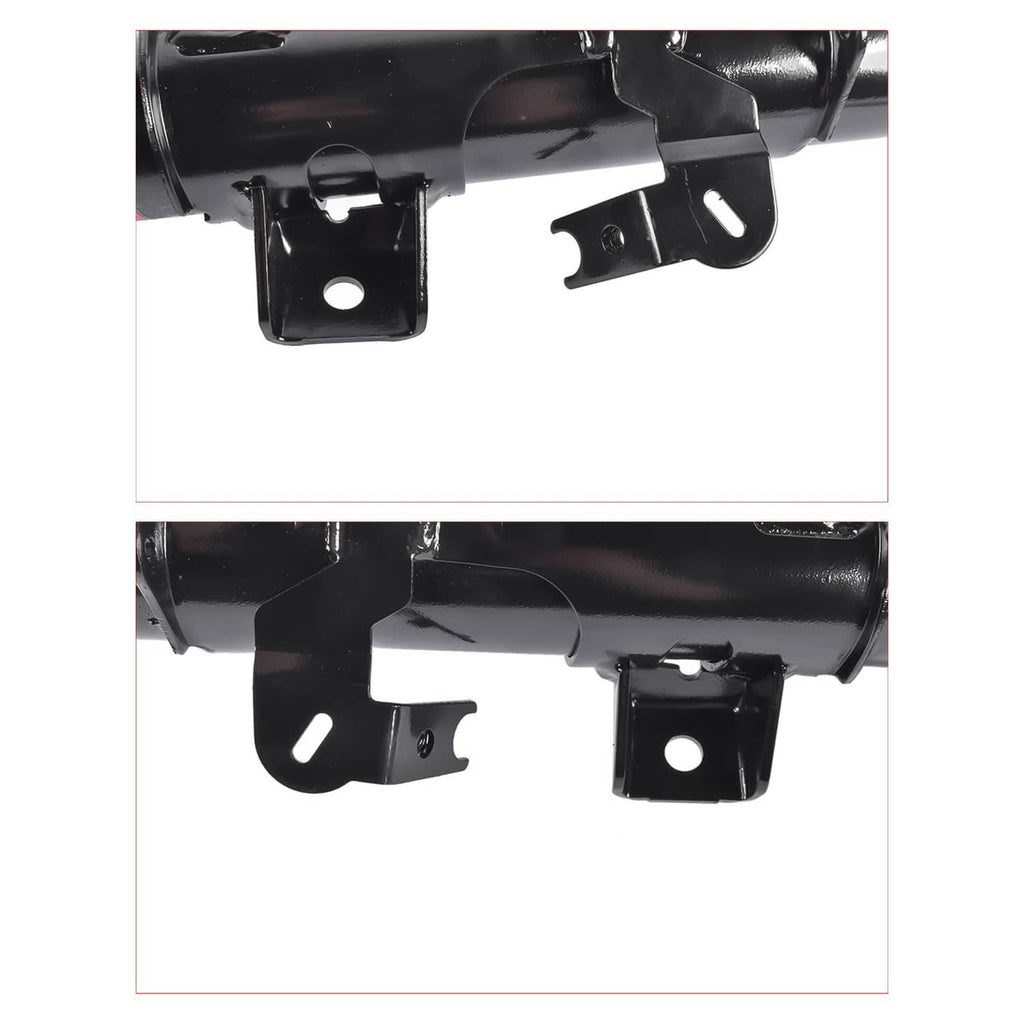 Front strut mounting brackets with black connectors and harness, close-up