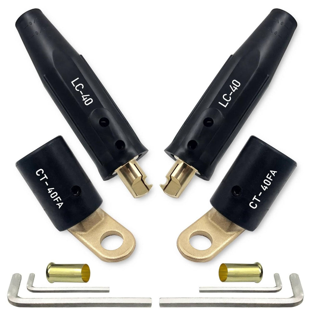 Set of welding terminals with black insulators, brass ring lugs and CT-40FA/LC-40 tips
