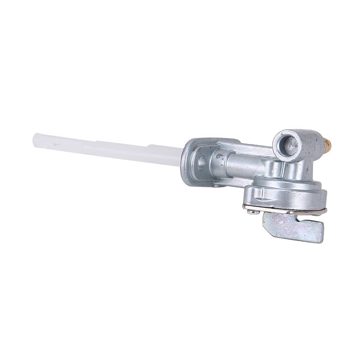 Fuel tank petcock switch valve assembly with long white tube and metal connector