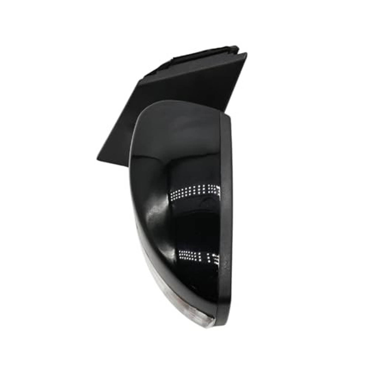 Left side mirror assembly with black housing and dotted LED reflector panel