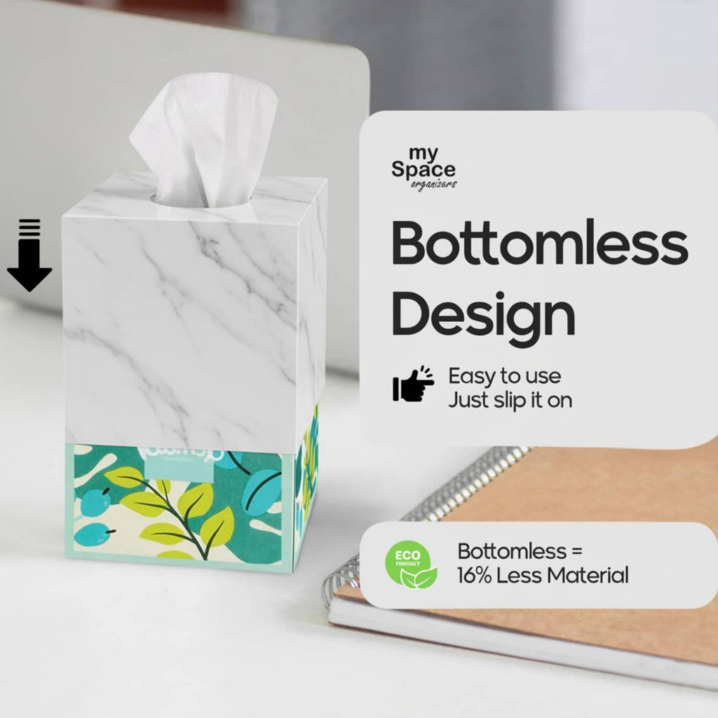 Square marble-pattern tissue box cover with tissue opening on top