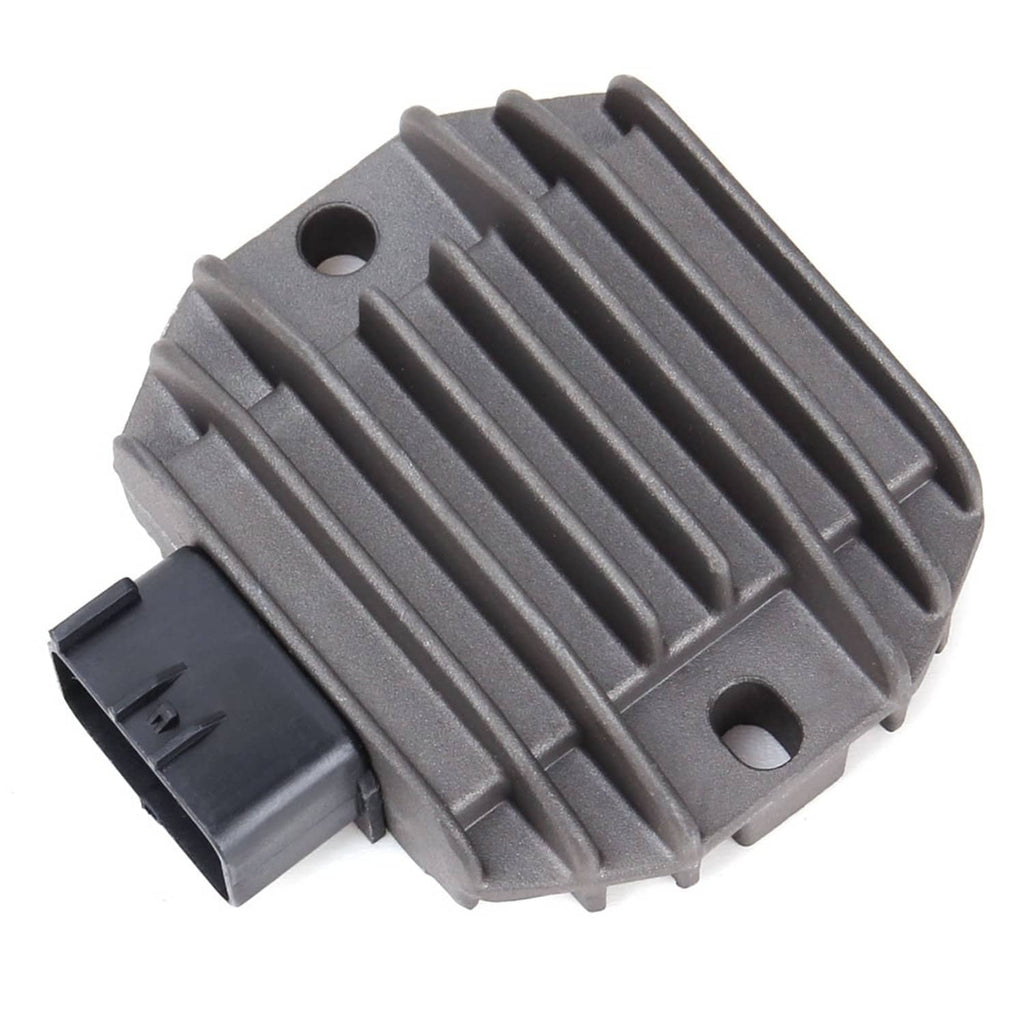 Voltage regulator rectifier unit top view with vented fins and front connector