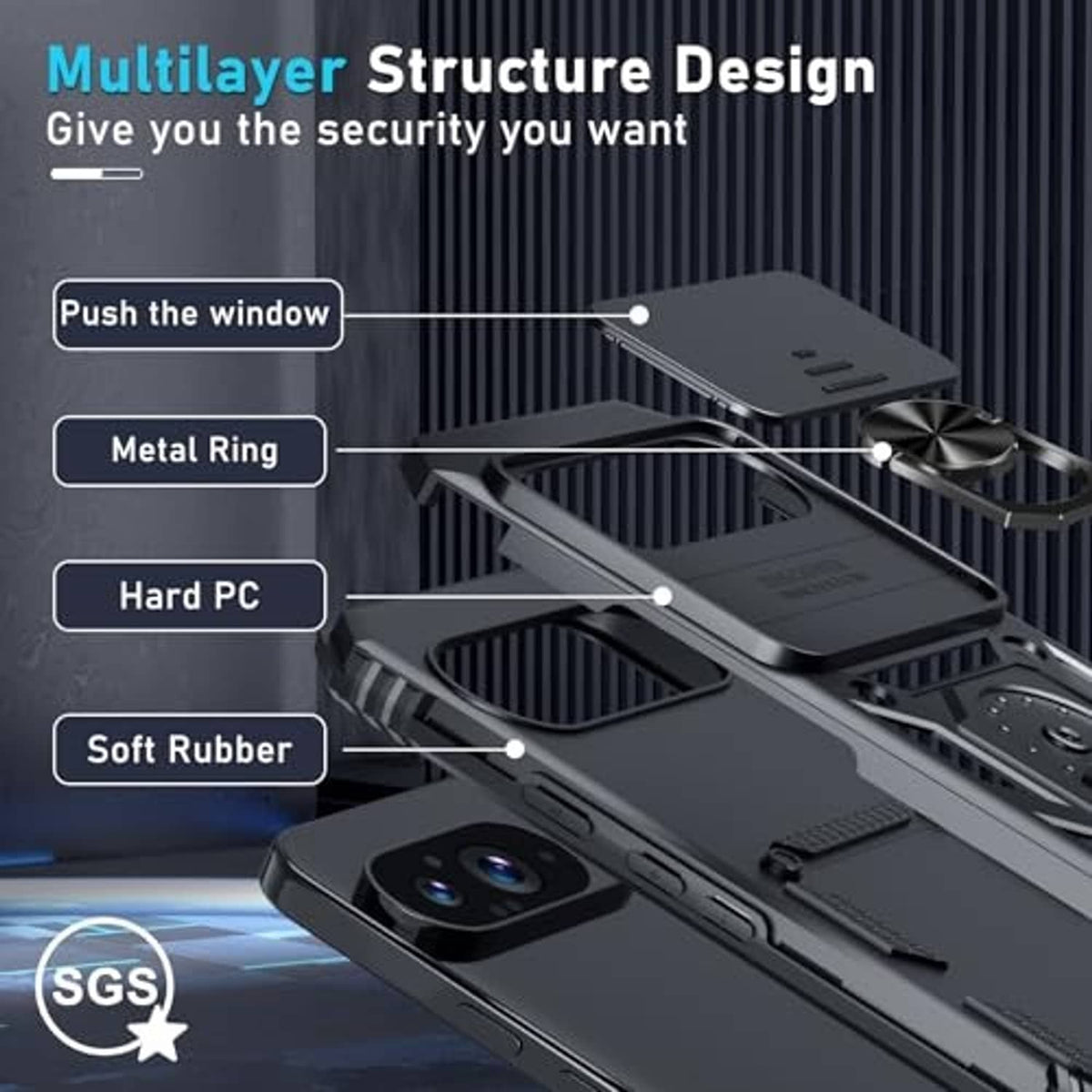 Black rugged phone case with multi-layer design and textured grip edges for Pixel 10/10 Pro