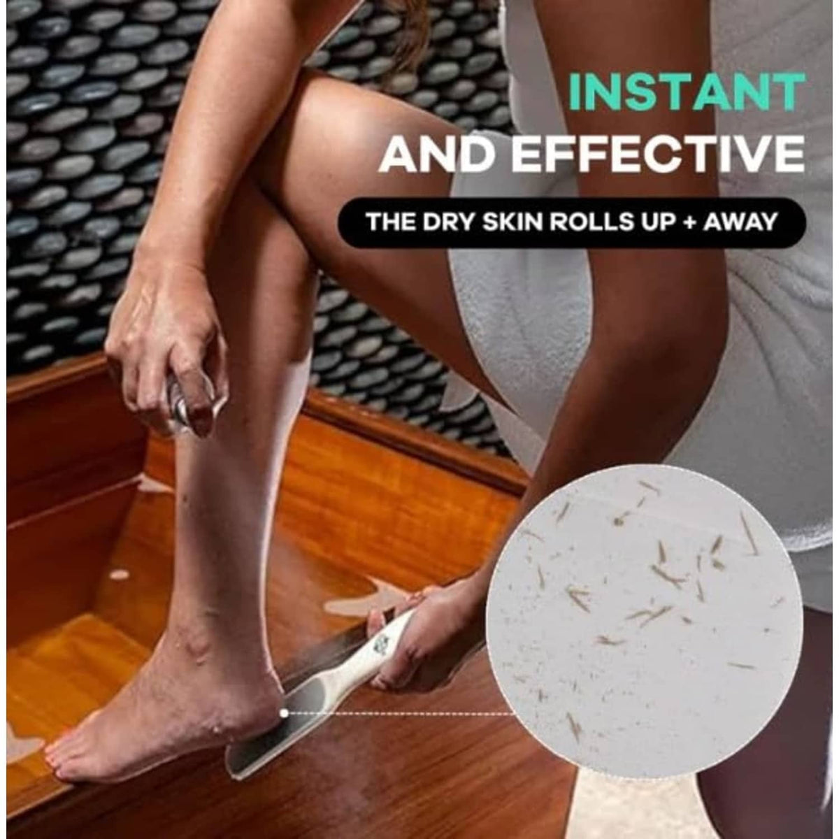 Dual-sided stainless steel foot file smoothing dry skin on a heel