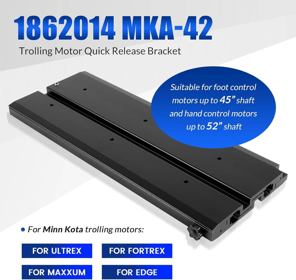Black trolling motor quick release bracket with sliding base and side cutouts