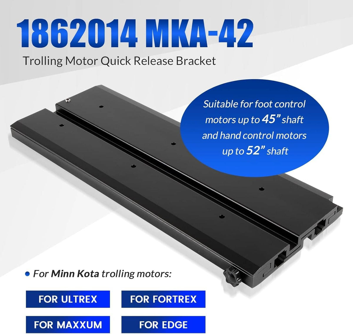 Black trolling motor quick release bracket with sliding base and side cutouts
