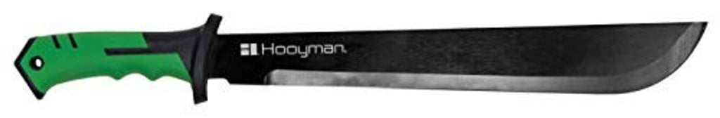 Hooyman bush machete with green ergonomic no-slip handle and black blade